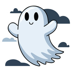 Obraz premium Halloween ghost character floating isolated vector illustration on white background