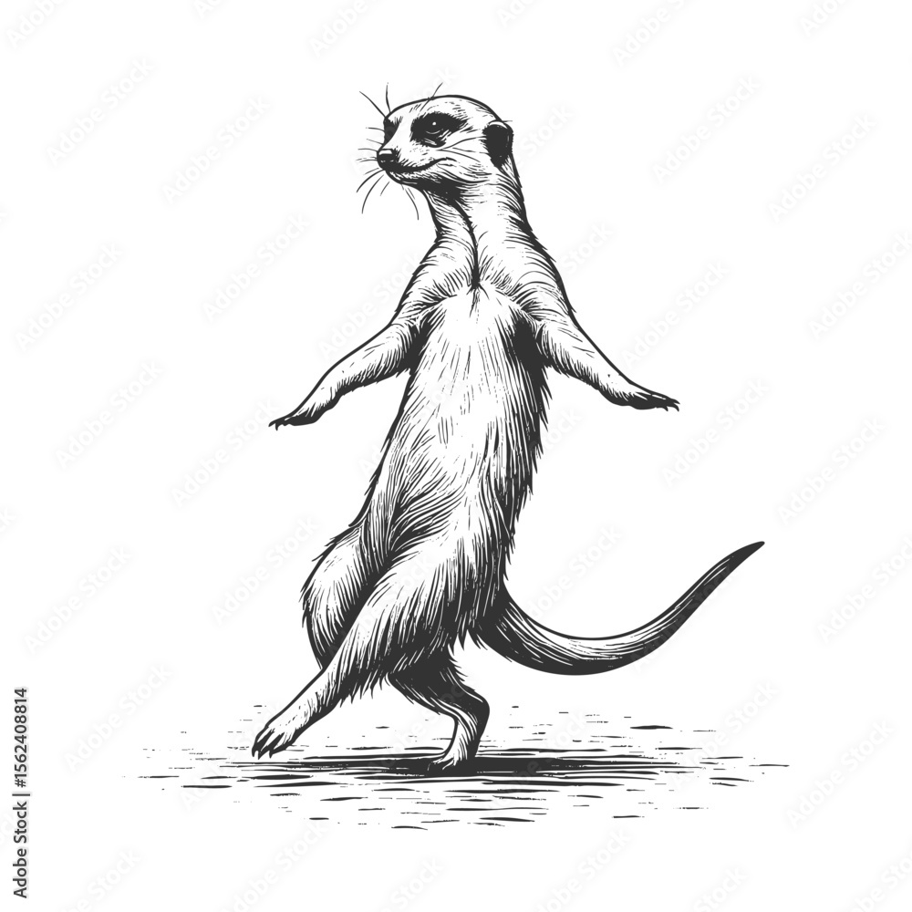 Poster dancing meerkat sketch engraving generative ai fictional character vector illustration. scratch boar