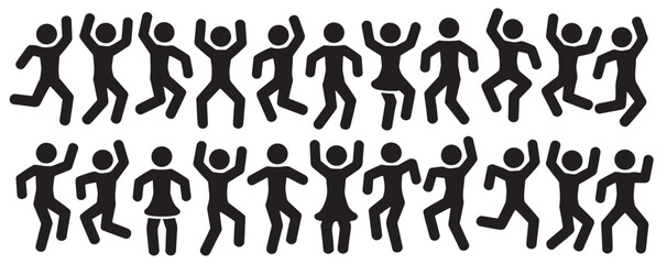 Dancing People Silhouettes Collection, Fun Poses and Movement - Vector Icons