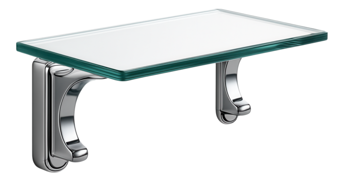 Glass hat shelf with chrome brackets, adding a touch of elegance to a luxury apartment foyer.