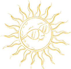 Hand-Drawn Retro Sun with Sunglasses Vector – Monochrome Doodle Illustration