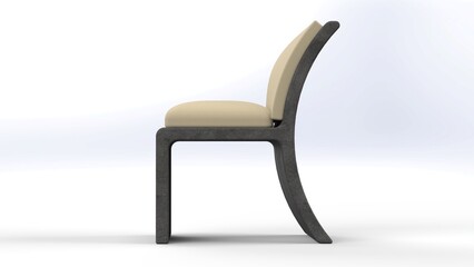 Dark Grey Stone Chair. White Fabric Cushion and Backrest. Isolated. White background. 3D render