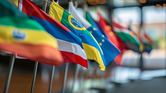 Flags of various countries displayed together  a representation of global business unity - Powered by Adobe