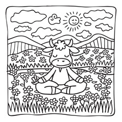 Cozy Cow Moments – Cute and Easy Coloring Page for Adults and Teens | Farm Animal Line Art for Relaxation, cow coloring page, cute, farm animal, easy, adult coloring, line art | Print