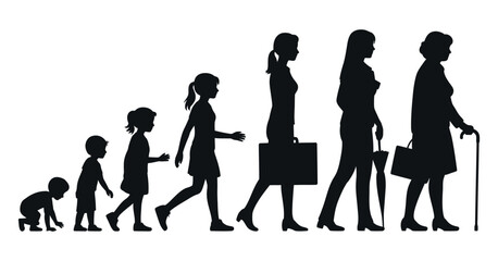 Silhouette Illustration of a Woman s Life Cycle from Childhood to Old Age