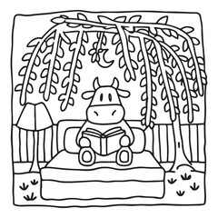 Cozy Cow Moments – Cute and Easy Coloring Page for Adults and Teens | Farm Animal Line Art for Relaxation, cow coloring page, cute, farm animal, easy, adult coloring, line art | Print