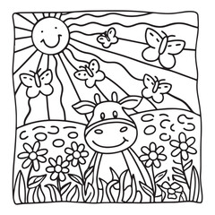 Cozy Cow Moments – Cute and Easy Coloring Page for Adults and Teens | Farm Animal Line Art for Relaxation, cow coloring page, cute, farm animal, easy, adult coloring, line art | Print