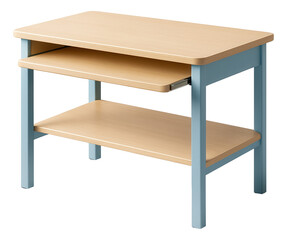 A compact computer desk with a pull-out keyboard tray, suitable for a children's study area in a family home.