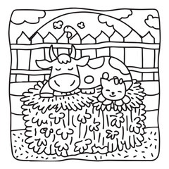 Cozy Cow Moments – Cute and Easy Coloring Page for Adults and Teens | Farm Animal Line Art for Relaxation, cow coloring page, cute, farm animal, easy, adult coloring, line art | Print