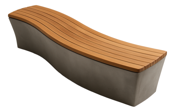 Curved water-resistant bench with a fiberglass-reinforced concrete base, great for large garden spaces in private estates.