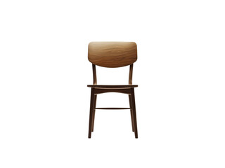A wooden chair stands centered against a black background