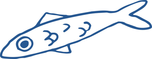 Illustration of a Sardine Fish Line art. Outline mackerel whimsical doodle drawing, vector