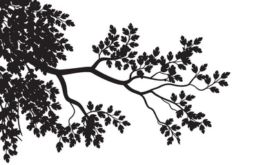 Naklejka premium Tree Branch Silhouette with Leaves, Nature Design 