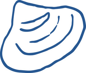 Blue whimsical drawing of beach seashell. Line art summer sea shell coastal illustration