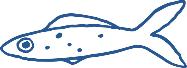 Illustration of a Sardine Fish Line art. Outline mackerel whimsical doodle drawing, vector