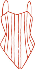 Red One-Piece striped Swimsuit Outline. Hand drawn whimsical line art illustration