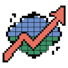 Pixel art upward trending arrow graph with blue and green elements