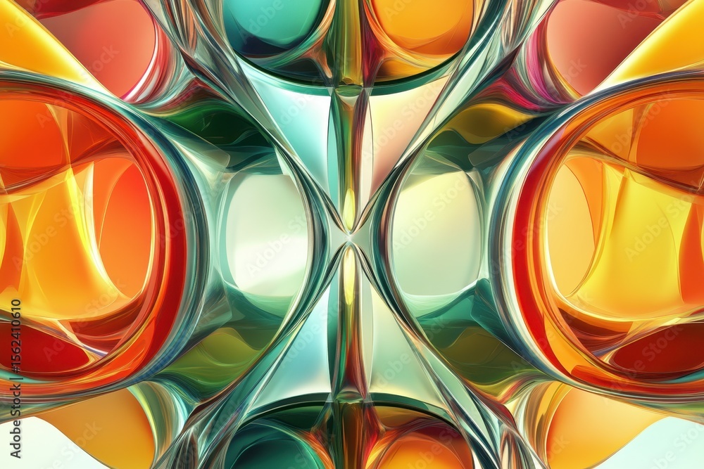 Poster Abstract geometric background with glossy surfaces and vibrant colors reflecting light, Abstract geometry background Glossy surface with reflections seamless