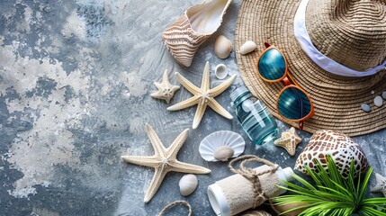 Essential items for uv safety awareness  promoting sun protection on a clear background