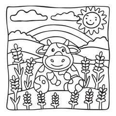 Cozy Cow Moments – Cute and Easy Coloring Page for Adults and Teens | Farm Animal Line Art for Relaxation, cow coloring page, cute, farm animal, easy, adult coloring, line art | Print
