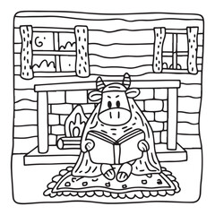 Cozy Cow Moments – Cute and Easy Coloring Page for Adults and Teens | Farm Animal Line Art for Relaxation, cow coloring page, cute, farm animal, easy, adult coloring, line art | Print