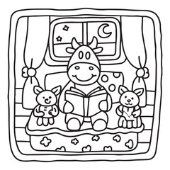 Cozy Cow Moments – Cute and Easy Coloring Page for Adults and Teens | Farm Animal Line Art for Relaxation, cow coloring page, cute, farm animal, easy, adult coloring, line art | Print