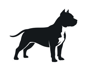Black and white silhouette of a pit bull dog