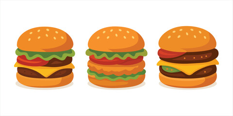 Fast food burger set isolated. hamburger, cheeseburger, beef burger.