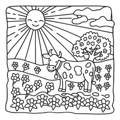 Cozy Cow Moments – Cute and Easy Coloring Page for Adults and Teens | Farm Animal Line Art for Relaxation, cow coloring page, cute, farm animal, easy, adult coloring, line art | Print