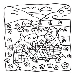 Cozy Cow Moments – Cute and Easy Coloring Page for Adults and Teens | Farm Animal Line Art for Relaxation, cow coloring page, cute, farm animal, easy, adult coloring, line art | Print