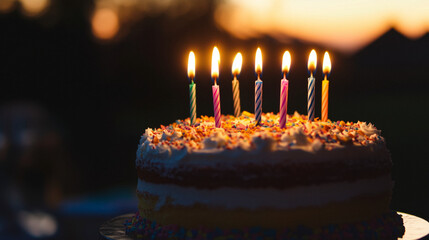 Vibrant birthday cake with candles