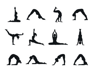Collection of Yoga Poses Silhouettes