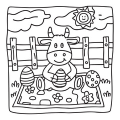 Cozy Cow Moments – Cute and Easy Coloring Page for Adults and Teens | Farm Animal Line Art for Relaxation, cow coloring page, cute, farm animal, easy, adult coloring, line art | Print
