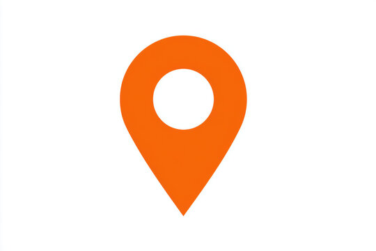 Orange map pointer marking specific geographical location, pinpointing exact spot against transparent backdrop 

