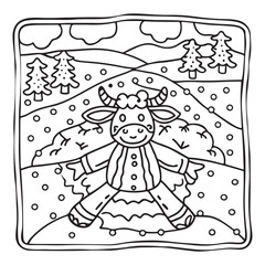 Cozy Cow Moments – Cute and Easy Coloring Page for Adults and Teens | Farm Animal Line Art for Relaxation, cow coloring page, cute, farm animal, easy, adult coloring, line art | Print