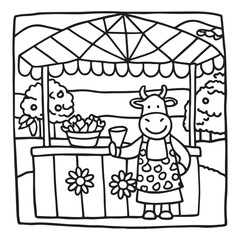 Cozy Cow Moments – Cute and Easy Coloring Page for Adults and Teens | Farm Animal Line Art for Relaxation, cow coloring page, cute, farm animal, easy, adult coloring, line art | Print