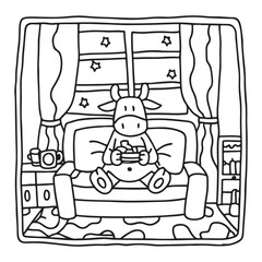 Cozy Cow Moments – Cute and Easy Coloring Page for Adults and Teens | Farm Animal Line Art for Relaxation, cow coloring page, cute, farm animal, easy, adult coloring, line art | Print