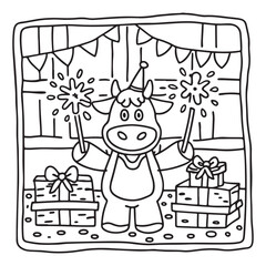 Cozy Cow Moments – Cute and Easy Coloring Page for Adults and Teens | Farm Animal Line Art for Relaxation, cow coloring page, cute, farm animal, easy, adult coloring, line art | Print