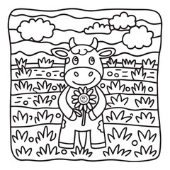 Cozy Cow Moments – Cute and Easy Coloring Page for Adults and Teens | Farm Animal Line Art for Relaxation, cow coloring page, cute, farm animal, easy, adult coloring, line art | Print