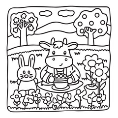 Cozy Cow Moments – Cute and Easy Coloring Page for Adults and Teens | Farm Animal Line Art for Relaxation, cow coloring page, cute, farm animal, easy, adult coloring, line art | Print
