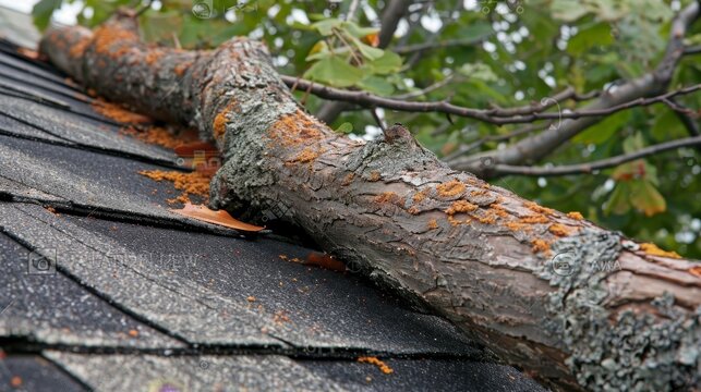 Urgent roof repair required after tree falls on home, emphasizing safety issues from storm damage