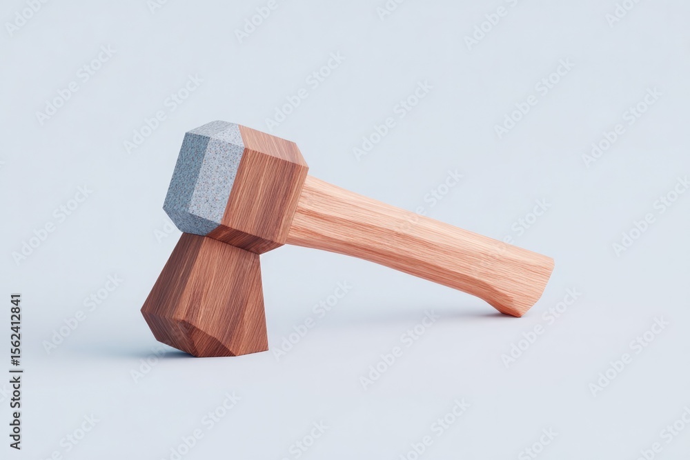 Poster low poly with large angular blade and blocky wooden handle