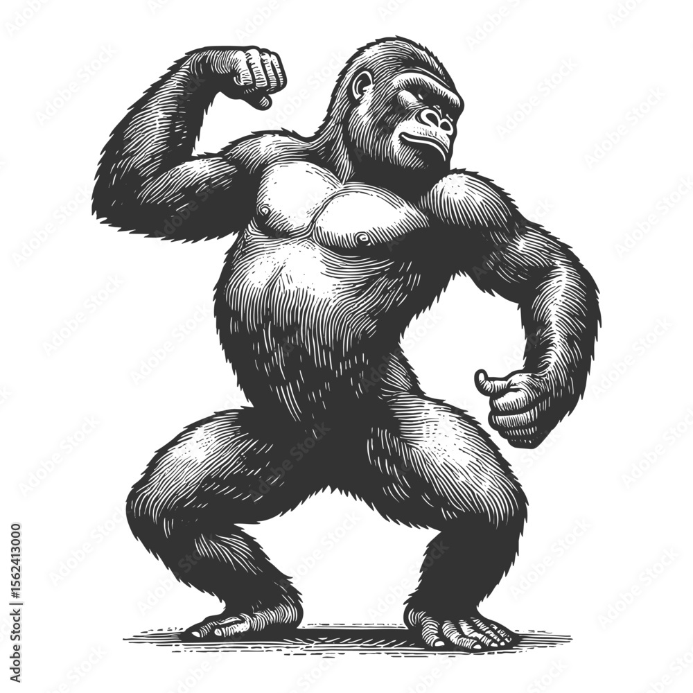 Poster gorilla dancing sketch engraving generative ai fictional character vector illustration. scratch boar