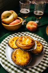 Traditional Portuguese Pastéis de Belém or Pastéis de Nata — Iconic Custard Tarts with Crispy Pastry and Creamy Filling