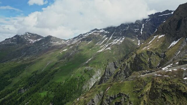 Aerial Drone Of Swiss Alps During Summer
