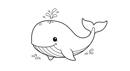 Obraz premium Cute cartoon whale spouting water isolated on transparent background