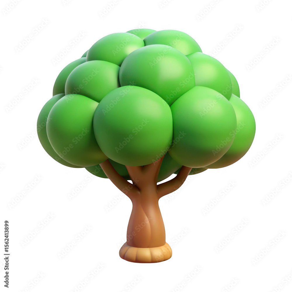 Poster cartoon tree 3d model isolated on transparent background