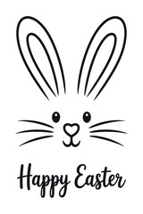 Cute Black and White Easter Bunny Face with Happy Easter Text