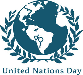 United Nations Day Emblem Featuring Globe, Olive Branches, and Ribbon-Cutting Symbol