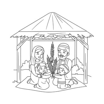 family sukkah celebration black and white clip art preview